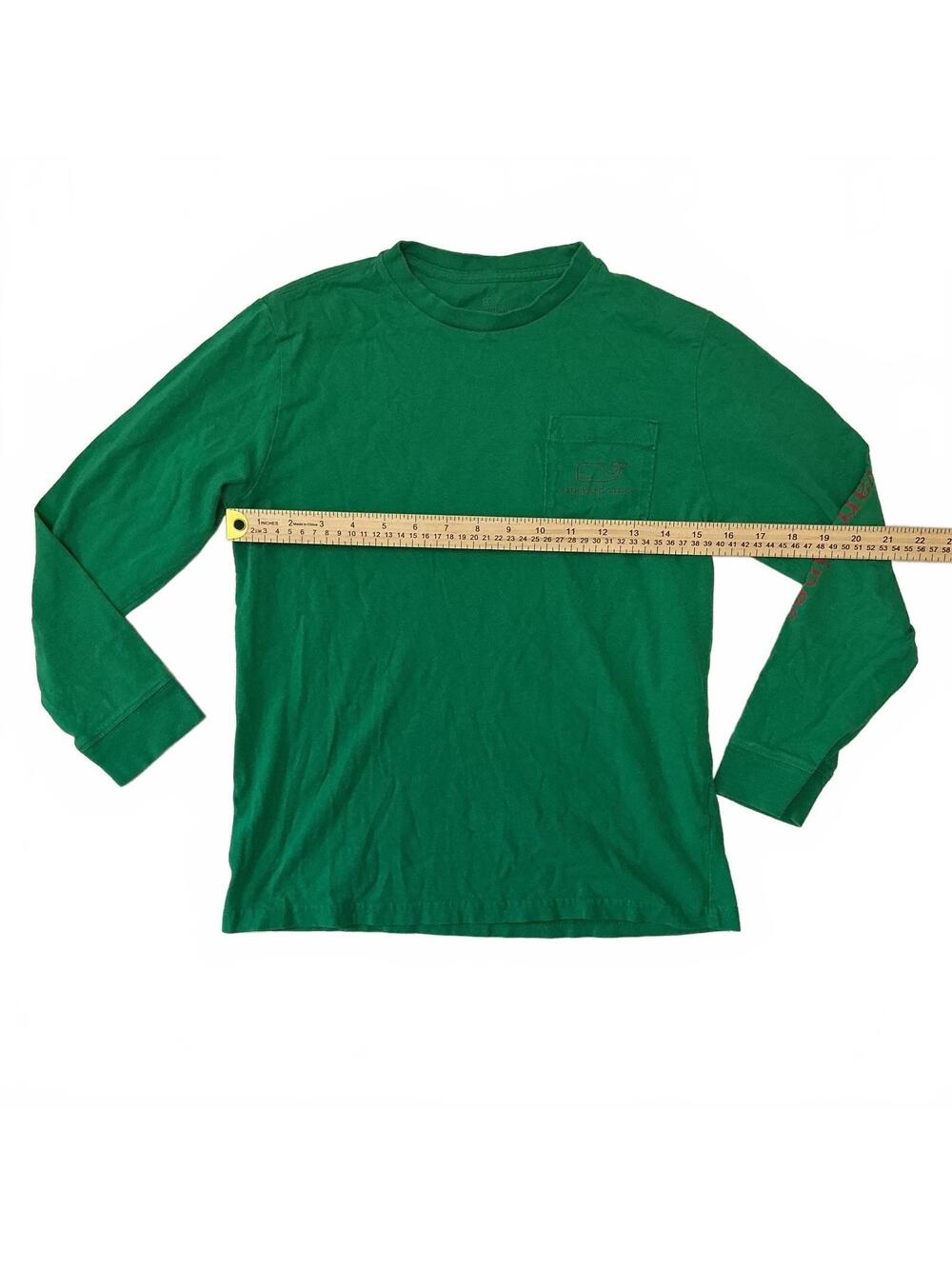 Vineyard Vines Green Long Sleeve Pocket T-Shirt Logo Print kids Size Medium